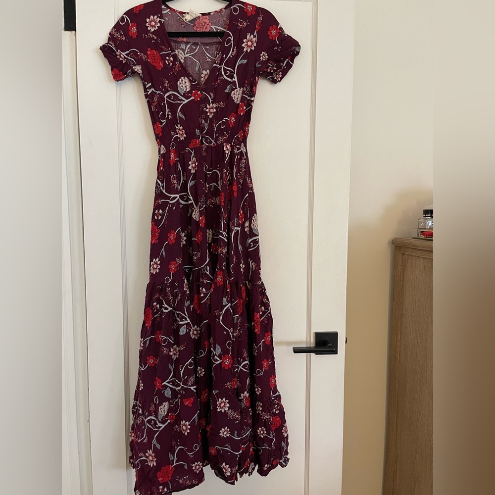 Burgundy Floral Maxi Dress
